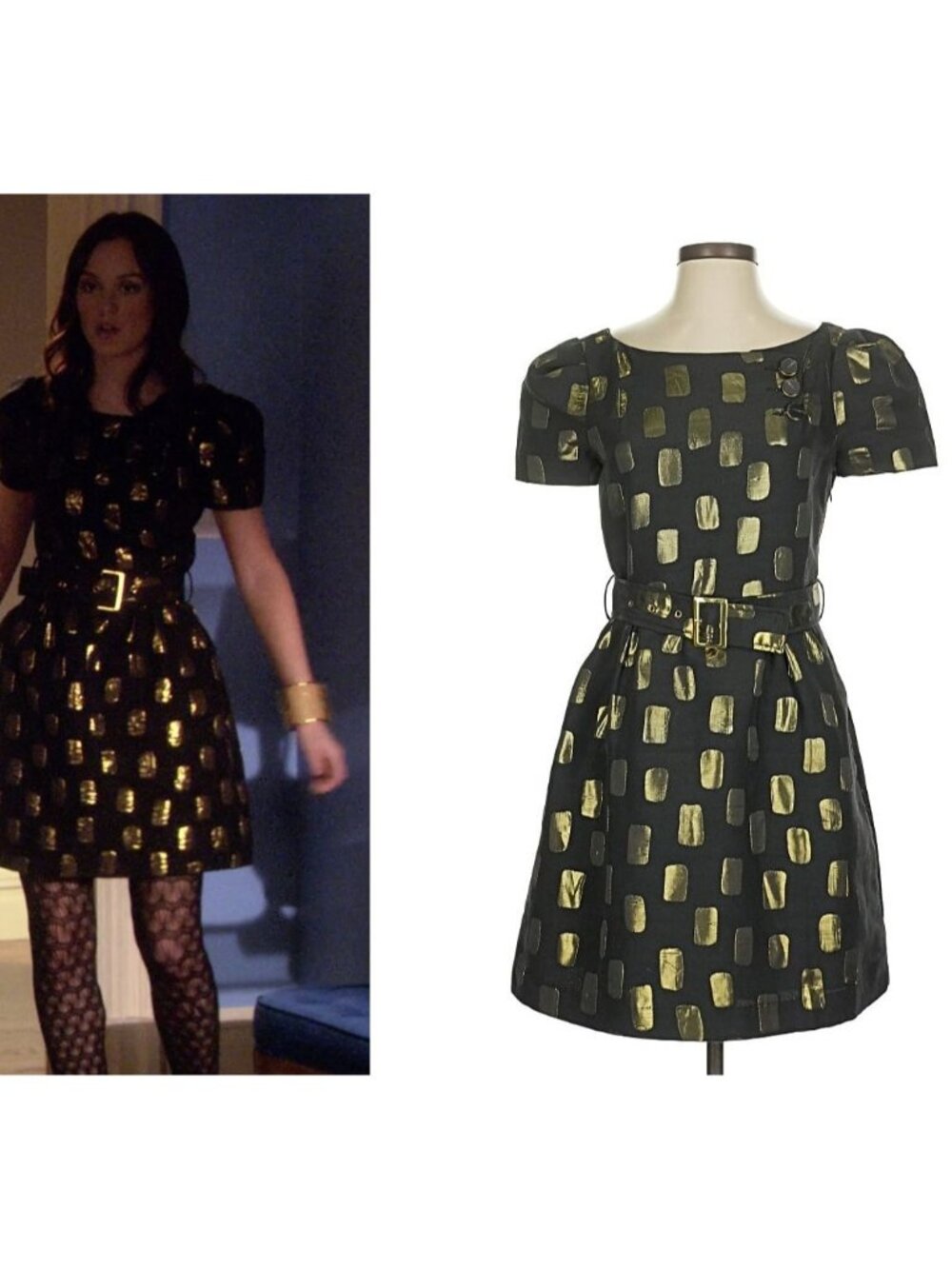 ASO BLAIR WALDORF GOSSIP GIRL Jacquard Dot Dress RARE INCLUDES BELT